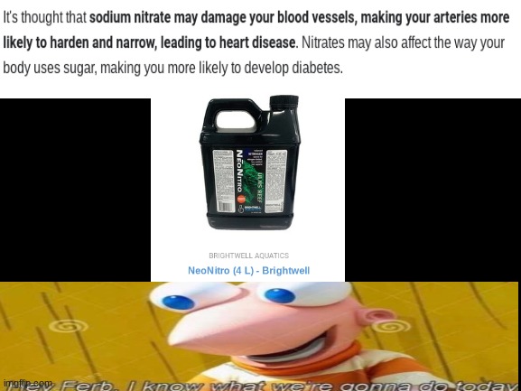 Let´s feed people as many f**king nitrates as possible | image tagged in blank white template,hey ferb,dark humor | made w/ Imgflip meme maker