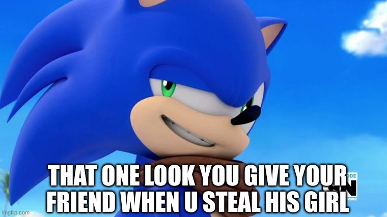 Sonic Meme | THAT ONE LOOK YOU GIVE YOUR FRIEND WHEN U STEAL HIS GIRL | image tagged in sonic meme | made w/ Imgflip meme maker