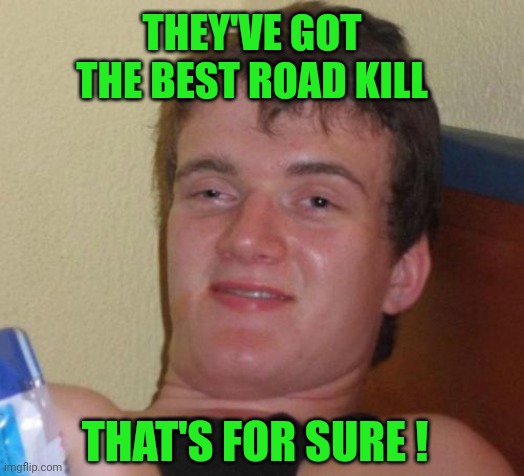 10 Guy Meme | THEY'VE GOT THE BEST ROAD KILL THAT'S FOR SURE ! | image tagged in memes,10 guy | made w/ Imgflip meme maker