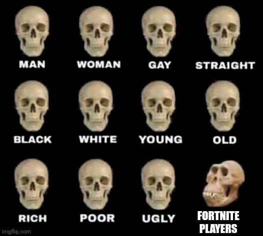 man woman gay straight skull | FORTNITE PLAYERS | image tagged in man woman gay straight skull | made w/ Imgflip meme maker