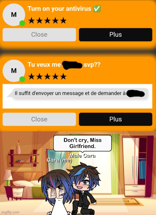 Male Cara had to cheer me up because I hated it when people ship me with other people. But Male Cara was possessed. | image tagged in pop up school,memes,gacha life,love,sad | made w/ Imgflip meme maker
