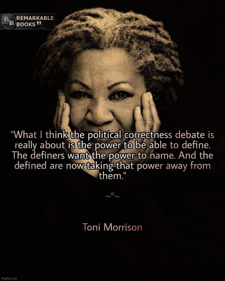 Toni Morrison quote political correctness | image tagged in toni morrison quote political correctness | made w/ Imgflip meme maker