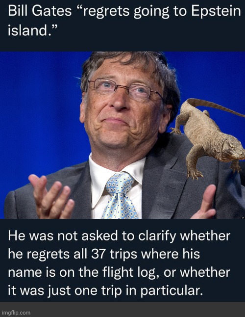 Lizard Bill Gates regrets going to Epstein Island | image tagged in bill gates,grey blank temp | made w/ Imgflip meme maker