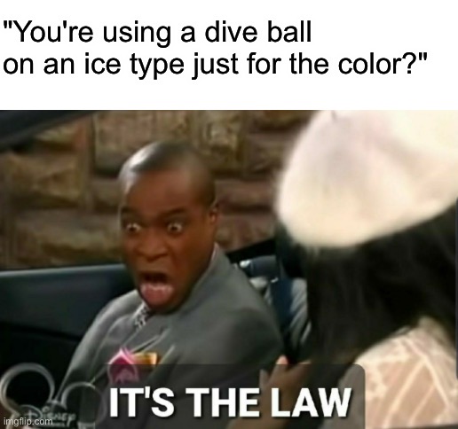 "You're using a dive ball on an ice type just for the color?" | image tagged in blank white template | made w/ Imgflip meme maker