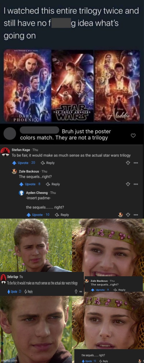 Star Wars meme | image tagged in anakin padme 4 panel,star wars,memes,funny memes,task failed successfully | made w/ Imgflip meme maker