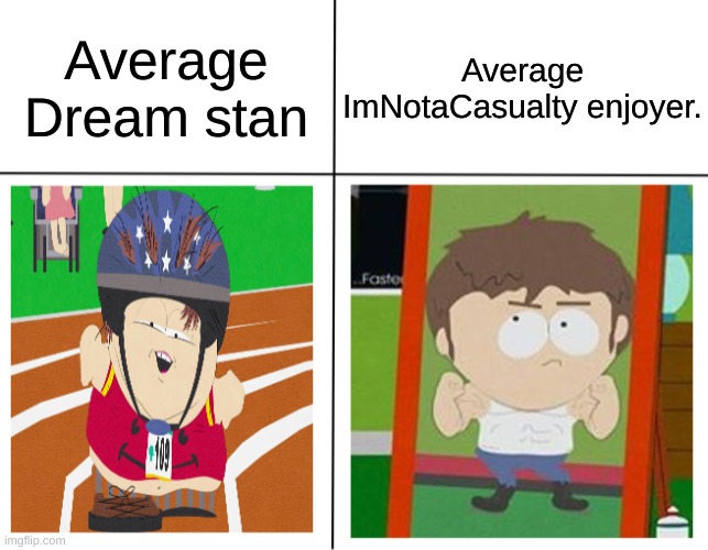 if i get doxxed, you all know why... | Average Dream stan; Average ImNotaCasualty enjoyer. | image tagged in average x fan average y enjoyer | made w/ Imgflip meme maker