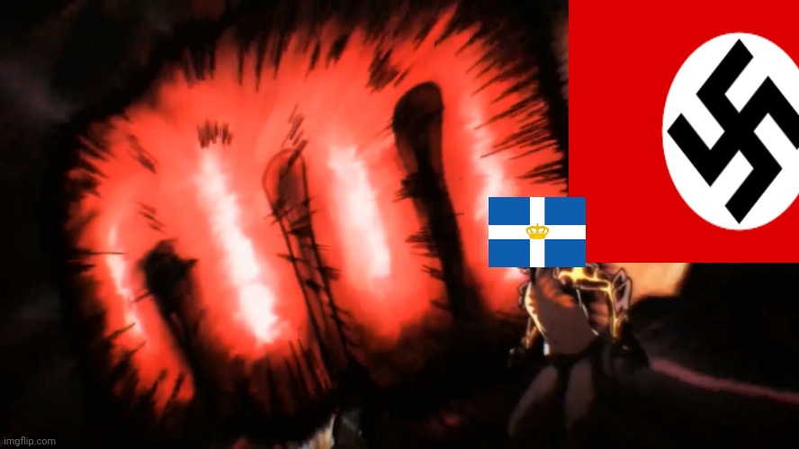 Germany after Italy told them Greece bullied them. | image tagged in saitama genos punch,world war 2 | made w/ Imgflip meme maker