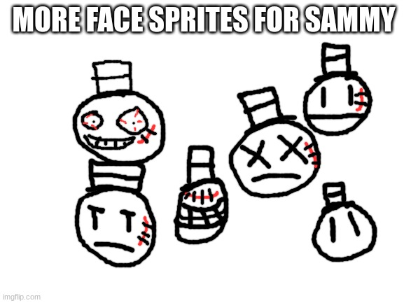 :1 | MORE FACE SPRITES FOR SAMMY | image tagged in blank white template,oc,lol,sammy,drawing,sprite | made w/ Imgflip meme maker