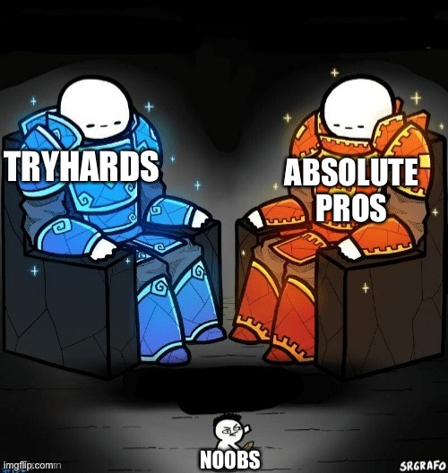 Game logic | ABSOLUTE PROS; TRYHARDS; NOOBS | image tagged in logic,game logic | made w/ Imgflip meme maker
