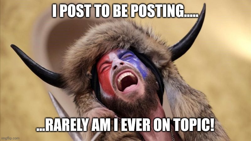 qanon shaman | I POST TO BE POSTING..... ...RARELY AM I EVER ON TOPIC! | image tagged in qanon shaman | made w/ Imgflip meme maker