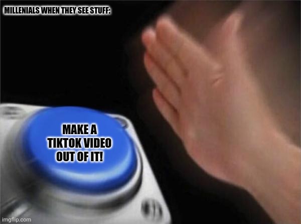 Blank Nut Button Meme | MILLENIALS WHEN THEY SEE STUFF:; MAKE A TIKTOK VIDEO OUT OF IT! | image tagged in memes,tiktok,bad | made w/ Imgflip meme maker