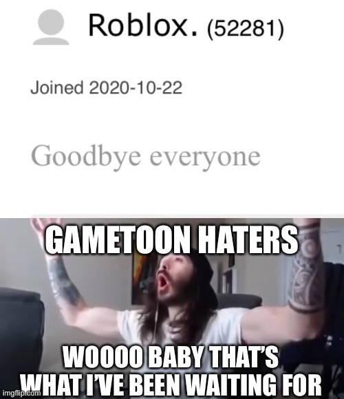 YEAH!!! | GAMETOON HATERS; WOOOO BABY THAT’S WHAT I’VE BEEN WAITING FOR | image tagged in gametoons,why are you reading this,ok stop looking at these,this is a mistake,stop reading the tags | made w/ Imgflip meme maker