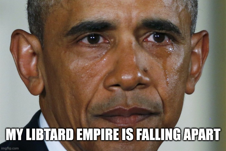 obama crying | MY LIBTARD EMPIRE IS FALLING APART | image tagged in obama crying | made w/ Imgflip meme maker