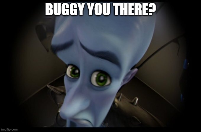 BUGGY | BUGGY YOU THERE? | image tagged in megamind no bitches | made w/ Imgflip meme maker