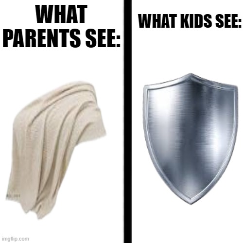 QUICK HIDE BEHIND THE COVERS | WHAT KIDS SEE:; WHAT PARENTS SEE: | image tagged in memes,funny,what parents vs kids see,forfun | made w/ Imgflip meme maker