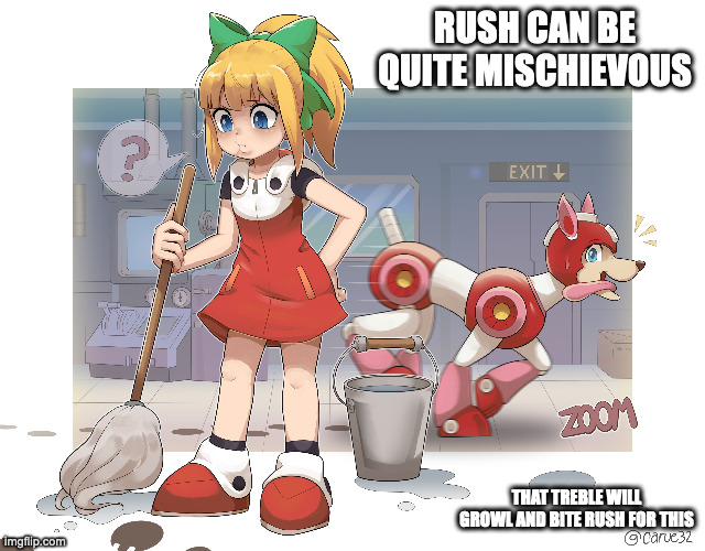 Rush Leaving Pawprints | RUSH CAN BE QUITE MISCHIEVOUS; THAT TREBLE WILL GROWL AND BITE RUSH FOR THIS | image tagged in rush,roll,megaman,memes | made w/ Imgflip meme maker