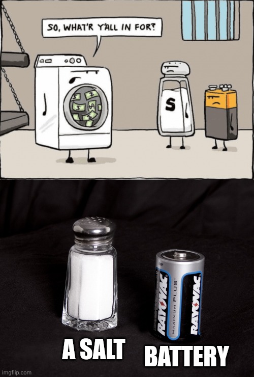 A Salt and Battery | A SALT; BATTERY | image tagged in a salt and battery,salt,battery,comics,comic,comics/cartoons | made w/ Imgflip meme maker