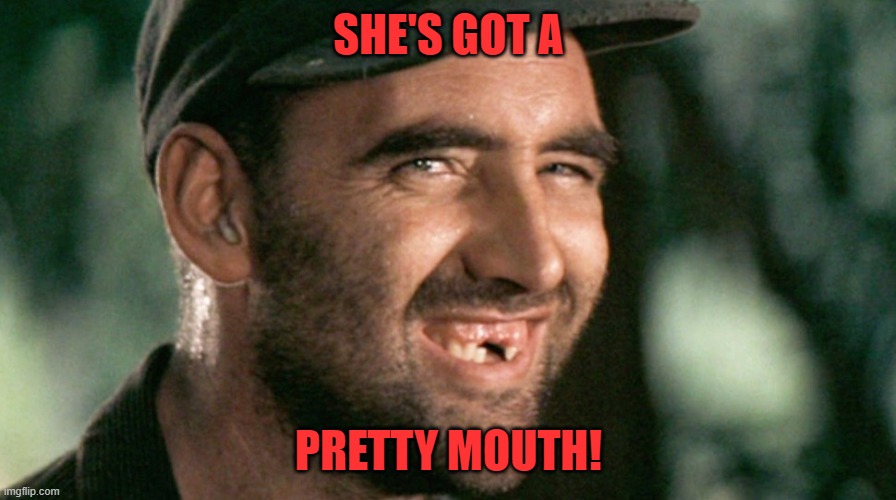 Pretty Mouth | SHE'S GOT A PRETTY MOUTH! | image tagged in pretty mouth | made w/ Imgflip meme maker