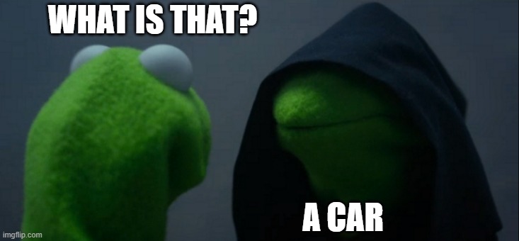 There is a car and my dog is barking at it from the inside of my house | WHAT IS THAT? A CAR | image tagged in memes,evil kermit | made w/ Imgflip meme maker