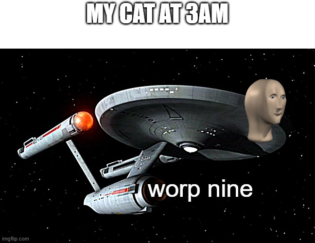 USS Enterprise | MY CAT AT 3AM; worp nine | image tagged in star trek enterprise | made w/ Imgflip meme maker