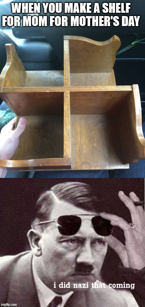WHEN YOU MAKE A SHELF FOR MOM FOR MOTHER'S DAY | image tagged in hitler i did nazi that coming,dark humor | made w/ Imgflip meme maker