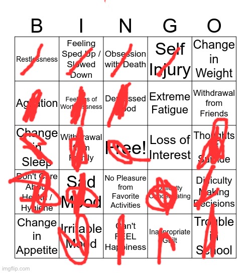 depression bingo 1 | image tagged in depression bingo 1 | made w/ Imgflip meme maker