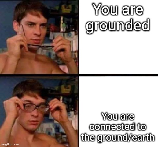Peter Parker's Glasses | You are grounded You are connected to the ground/earth | image tagged in peter parker's glasses | made w/ Imgflip meme maker