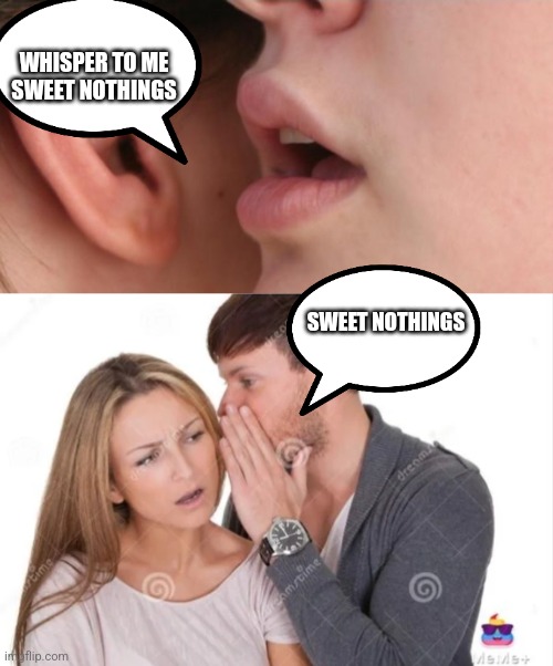 WHISPER TO ME SWEET NOTHINGS; SWEET NOTHINGS | image tagged in whisper | made w/ Imgflip meme maker
