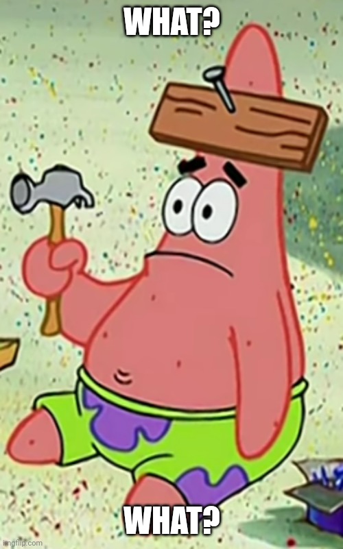 Dumb Patrick | WHAT? WHAT? | image tagged in dumb patrick | made w/ Imgflip meme maker