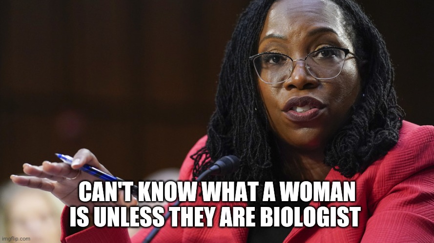 Judge Ketanji Brown Jackson | CAN'T KNOW WHAT A WOMAN IS UNLESS THEY ARE BIOLOGIST | image tagged in judge ketanji brown jackson | made w/ Imgflip meme maker