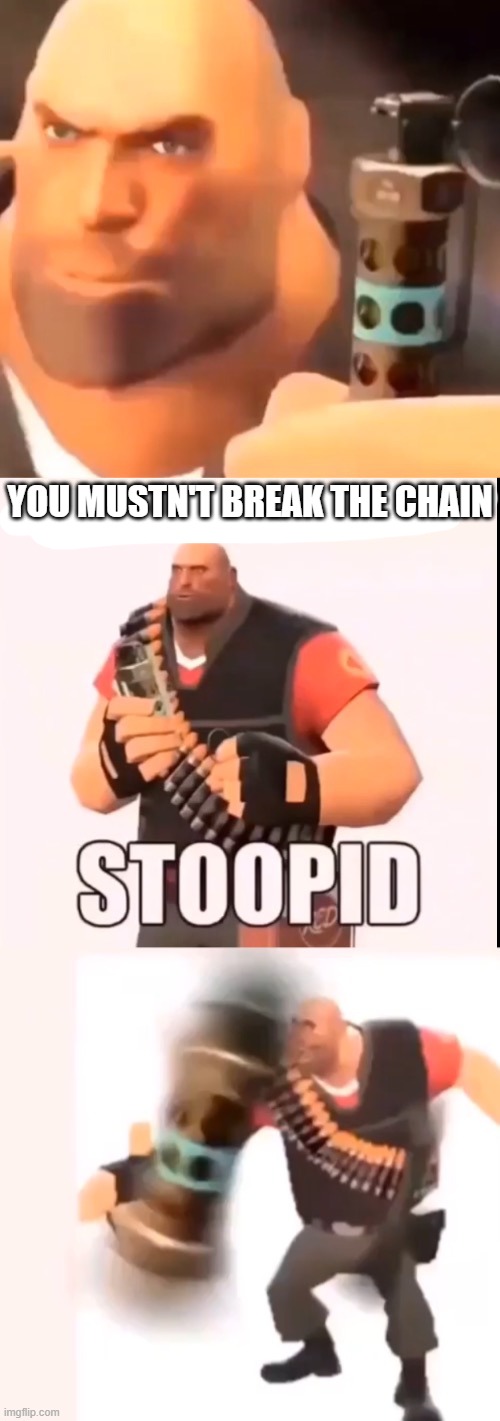 You gotta pull the pin first, stoopid | YOU MUSTN'T BREAK THE CHAIN | image tagged in you gotta pull the pin first stoopid | made w/ Imgflip meme maker