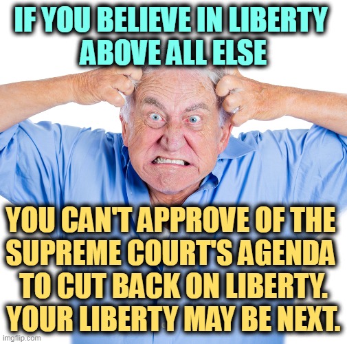 You think you're immune. But are you? | IF YOU BELIEVE IN LIBERTY 
ABOVE ALL ELSE; YOU CAN'T APPROVE OF THE 
SUPREME COURT'S AGENDA 
TO CUT BACK ON LIBERTY. YOUR LIBERTY MAY BE NEXT. | image tagged in constitution,liberty,freedom,supreme court,political | made w/ Imgflip meme maker