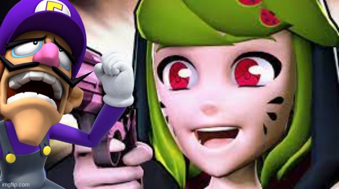 Waluigi gets shot by Melony.mp3 | image tagged in waluigi,melony,melony felony,smg4,gun | made w/ Imgflip meme maker