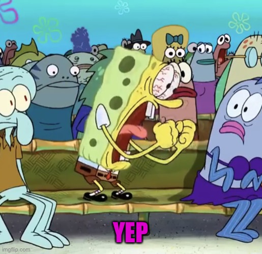Spongebob Yelling | YEP | image tagged in spongebob yelling | made w/ Imgflip meme maker