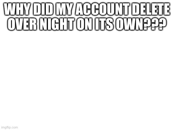 ??? | WHY DID MY ACCOUNT DELETE OVER NIGHT ON ITS OWN??? | image tagged in blank white template | made w/ Imgflip meme maker