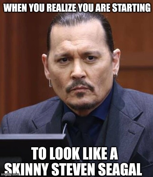 WHEN YOU REALIZE YOU ARE STARTING; TO LOOK LIKE A SKINNY STEVEN SEAGAL | image tagged in johnny depp | made w/ Imgflip meme maker