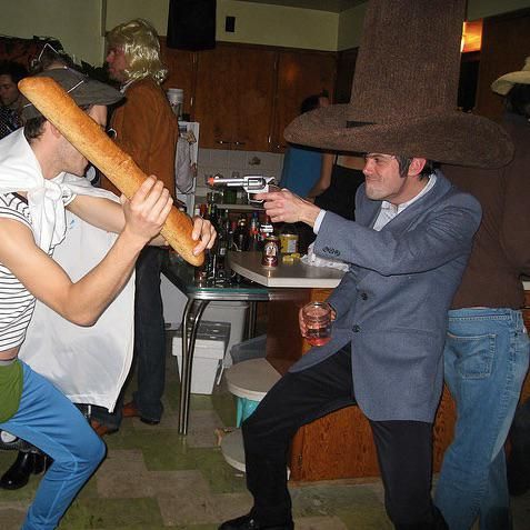 High Quality cowboy vs french man with baguette Blank Meme Template