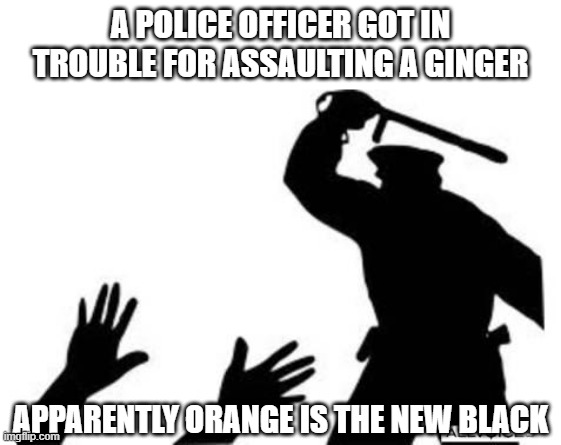 Red Dread | A POLICE OFFICER GOT IN TROUBLE FOR ASSAULTING A GINGER; APPARENTLY ORANGE IS THE NEW BLACK | image tagged in police-brutality | made w/ Imgflip meme maker