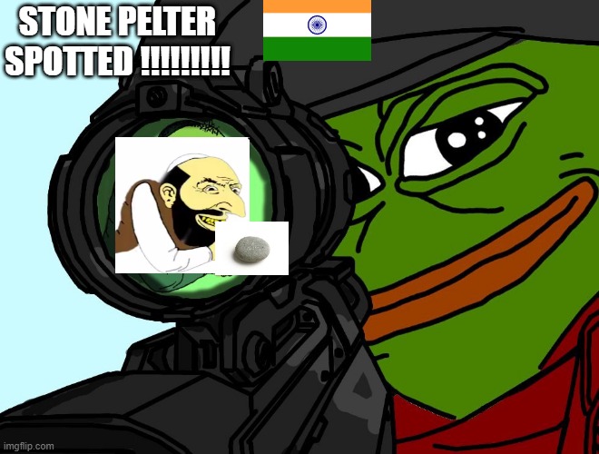 Stone Pelter Spotted !!!!! |  STONE PELTER
SPOTTED !!!!!!!!! | image tagged in india,army,hinduism,muslim ban | made w/ Imgflip meme maker