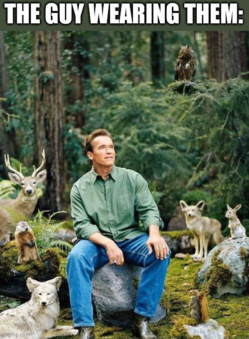 Arnold nature | THE GUY WEARING THEM: | image tagged in arnold nature | made w/ Imgflip meme maker