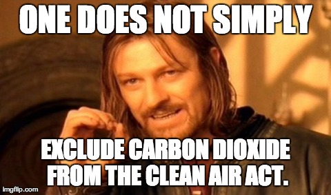 One Does Not Simply Meme | ONE DOES NOT SIMPLY EXCLUDE CARBON DIOXIDE FROM THE CLEAN AIR ACT. | image tagged in memes,one does not simply | made w/ Imgflip meme maker