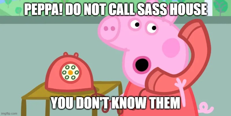 Peppa calls Sassafras house! | PEPPA! DO NOT CALL SASS HOUSE; YOU DON'T KNOW THEM | image tagged in peppa pig calls the ghostbusters | made w/ Imgflip meme maker