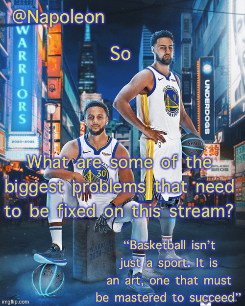 Napoleon’s Splash Bros temp | So; What are some of the biggest problems that need to be fixed on this stream? | image tagged in napoleon s splash bros temp | made w/ Imgflip meme maker