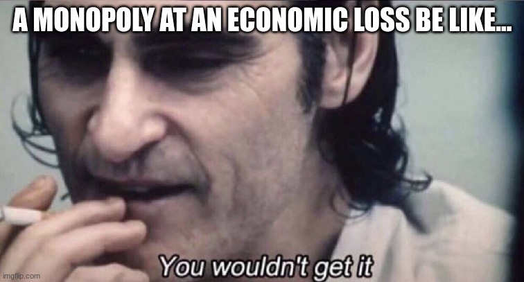 Economic Loss Monopoly | A MONOPOLY AT AN ECONOMIC LOSS BE LIKE... | image tagged in joker you wouldn't get it,economics | made w/ Imgflip meme maker