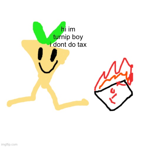 Peak shady content | hi im turnip boy i dont do tax | image tagged in memes,blank transparent square | made w/ Imgflip meme maker