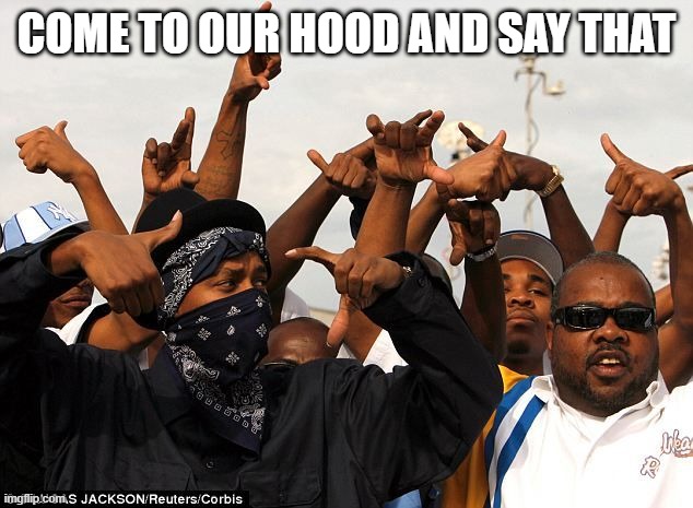 Gang members | COME TO OUR HOOD AND SAY THAT | image tagged in gang members | made w/ Imgflip meme maker