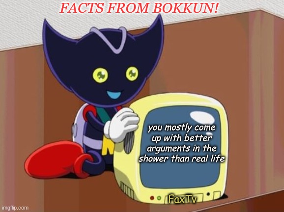 Ran out of fun streams | FACTS FROM BOKKUN! you mostly come up with better arguments in the shower than real life; FaxTv | image tagged in sonic x | made w/ Imgflip meme maker