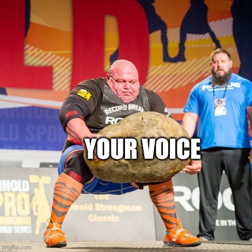 Strongman Rock | YOUR VOICE | image tagged in strongman rock | made w/ Imgflip meme maker