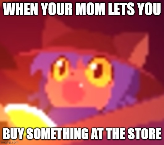 Making a new meme template with screenshot from a One Shot playthrough | WHEN YOUR MOM LETS YOU; BUY SOMETHING AT THE STORE | image tagged in niko pog,new template | made w/ Imgflip meme maker