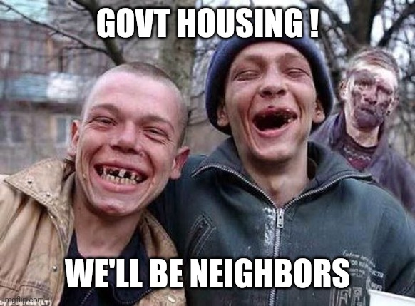 Memes, hillbilly philosophy | GOVT HOUSING ! WE'LL BE NEIGHBORS | image tagged in memes hillbilly philosophy | made w/ Imgflip meme maker